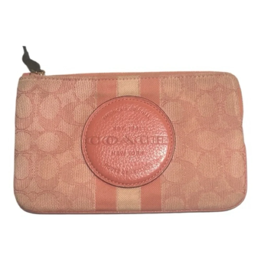 Coach Pink Dempsey Large Corner Zip Clutch Wallet In Signature Jacquard